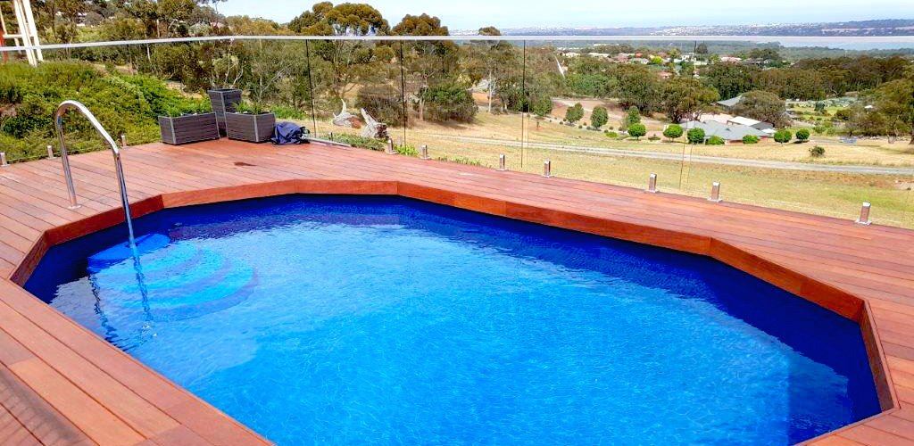 Above Ground pool with dark blue liner